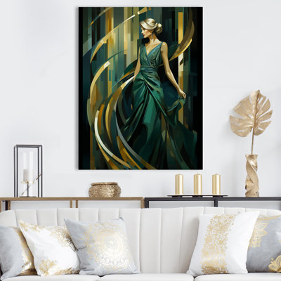 Emerald Elegance Of Woman In Stunning Green IV - Fashion Woman Canvas Art