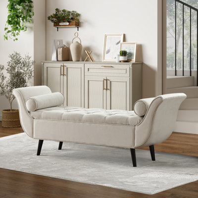 Storage Bench for Bedroom End of Bed Bench King Size, 65 inch Long Modern Velvet Tufted Upholstered Window Ottoman Benches with Arm Bedroom Benches wi