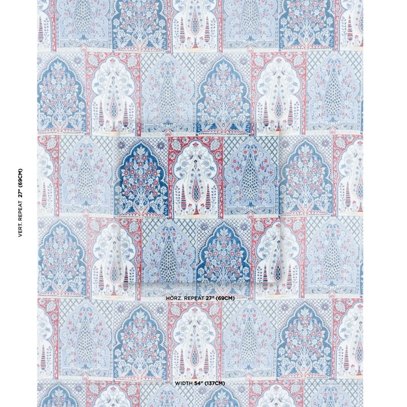 Barra Palace Fabric, Indigo/Crimson