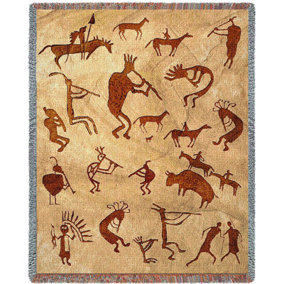 Kokopelli Petroglyphs Blanket - Southwest Cave Rock Art - Gift Tapestry Throw Woven from Cotton - Made in the USA (72x54)