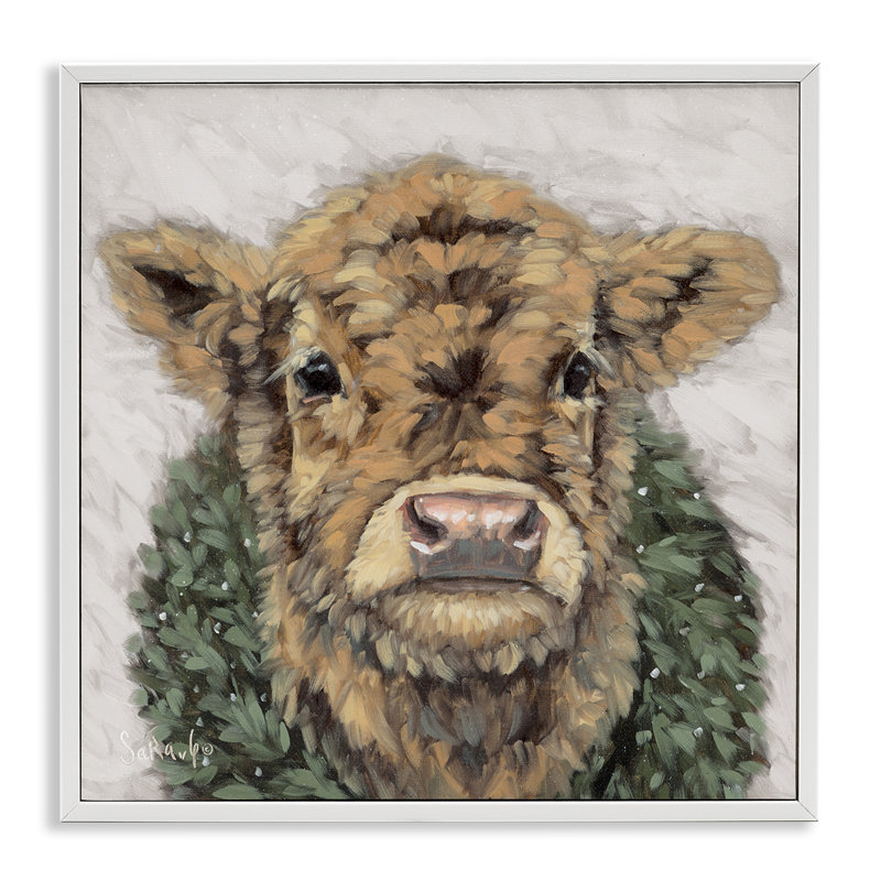 Veau avec couronne de vacances, estampe numérique encadrée par Sara G Designs, Giclée encadrée blanc bord de mer