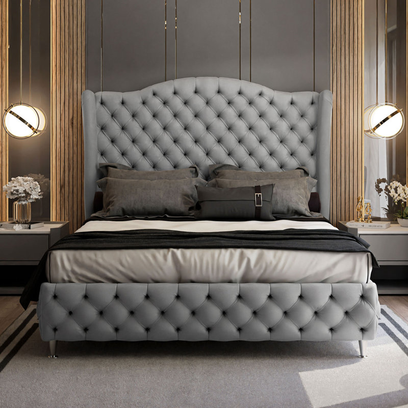 Breyton Upholstered Bed, European Double, Dark Grey