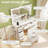 Vanity Desk with Mirror and Lights Storage Stool Power Outlets 3 Lighting Colors