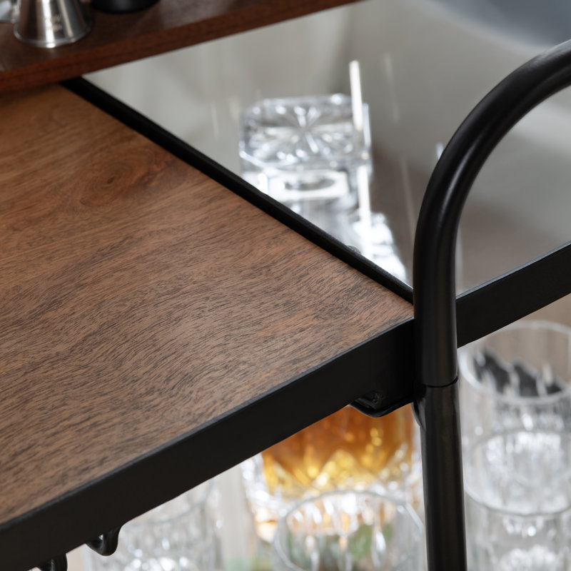 2-Shelf Wood And Metal Bar Cart With Castors