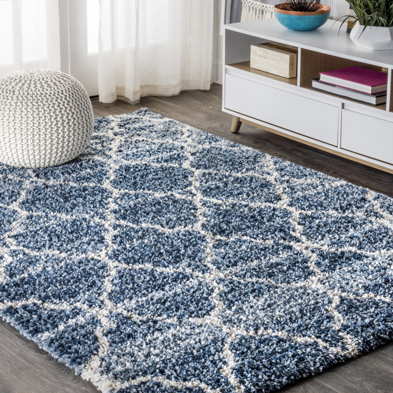 Tapis bleu indigo / ivoire Ishaan Ogee, Rectangle 7 pi 9 po x 10 pi