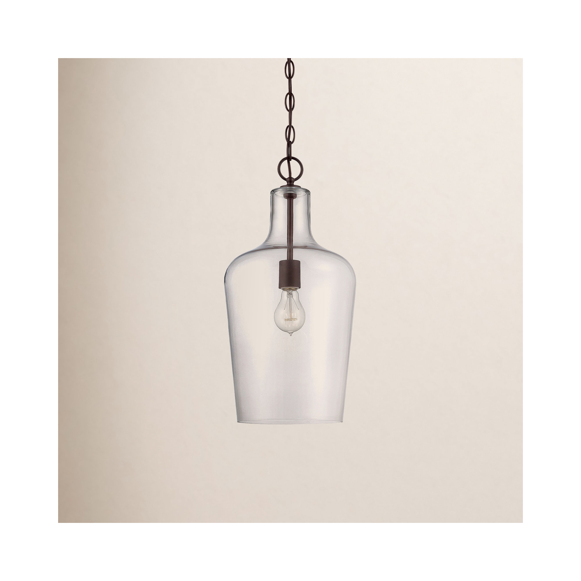 Dori Single Light Glass Dimmable Pendant, English Bronze, Clear