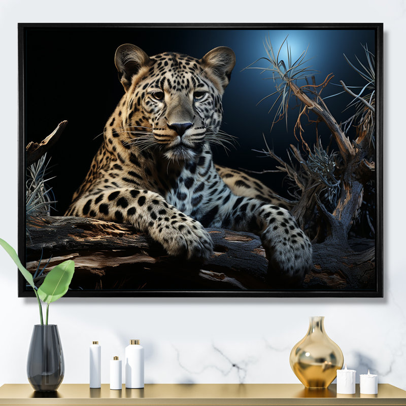 Impression sur toile léopard, reproduction d'animaux de la jungle au clair de lune - camouflage léopard au clair de lune
