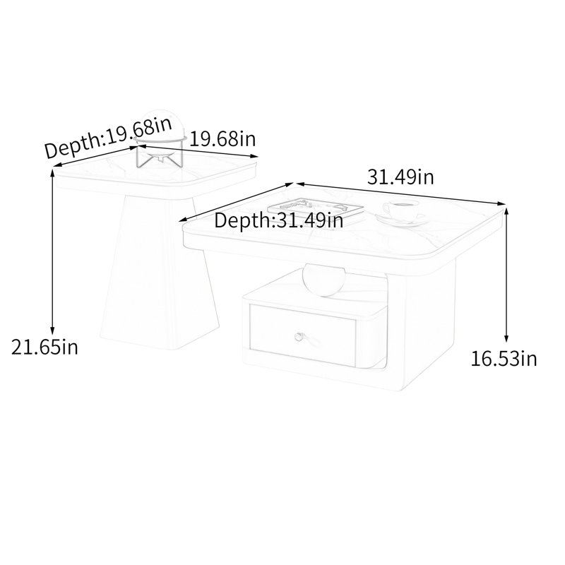 Tiroir de rangement pour table basse Minimalist Rock, Blanc / Gris, H 16,53 po x L 31,49 po x l 31,49 po, Noir