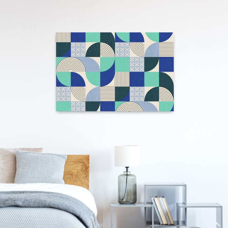 Art contemporain, art rétro moderne, palmier rétro, océan, H 24 po x l 36 po, Bleu