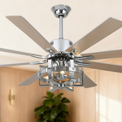  65" Industrial Silver Large Ceiling Fan with Light and Remote, 6 Speed Reverisble DC Motor for Living Room