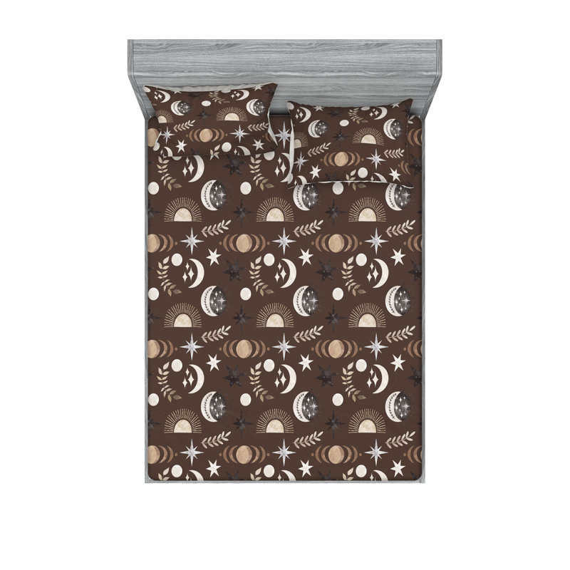Ensemble de draps et taies décoratives Ambesonne 3 pièces Minimal Sun Moon Scandinavian Taupe