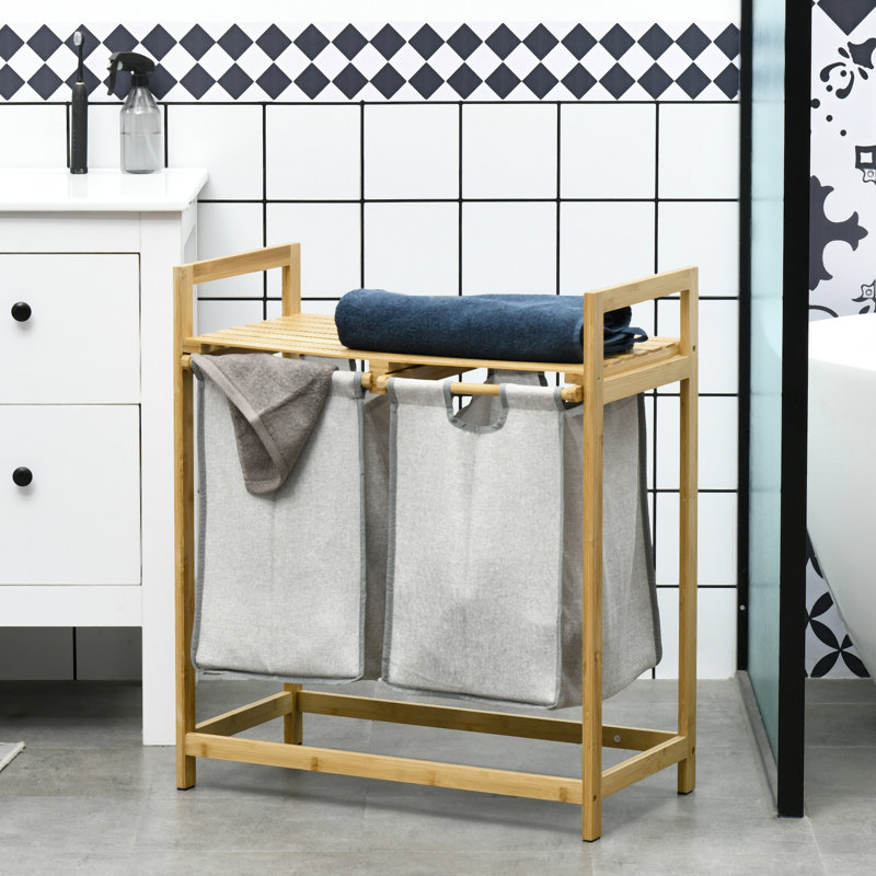 Double panier à linge avec 2 x 10,7 gallons, solution de rangement pratique pour les compartiments à paniers essentiels, sacs de gallon, améliore la propreté de la pièce