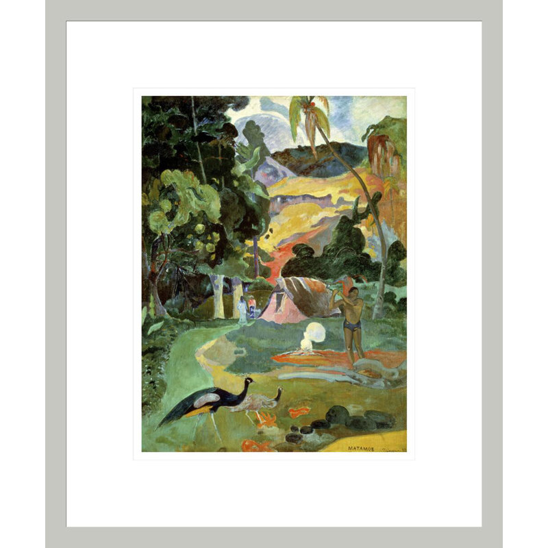«Matamoe or Landscape with Peacocks» par Paul Gauguin - Estampe numérique encadrée, 16.48" H x 13.75" W