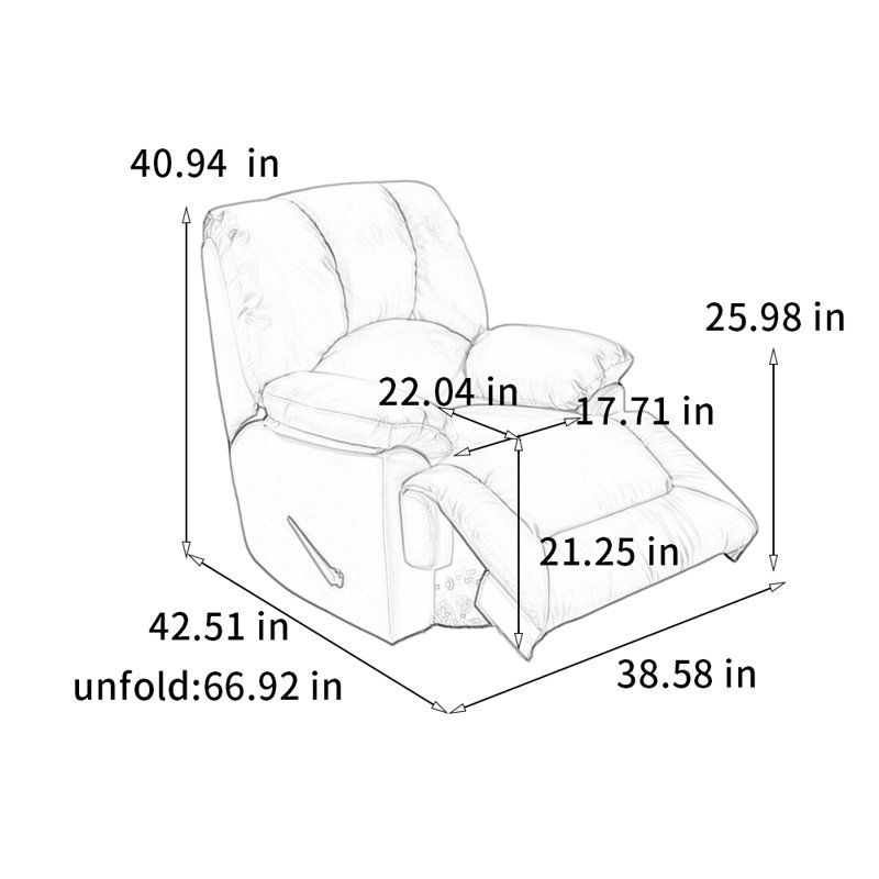 Luxury-Style Wide-armed Reclining Chair, Light Orange
