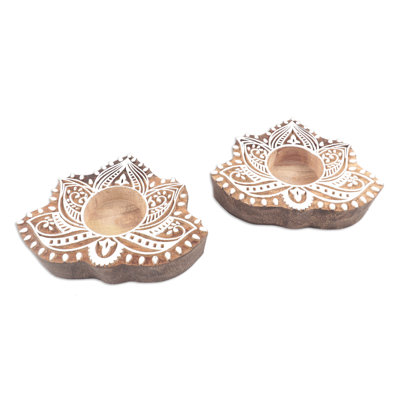 Bougeoirs en bois de lotus allumés à la main Bungalow Rose (paire)