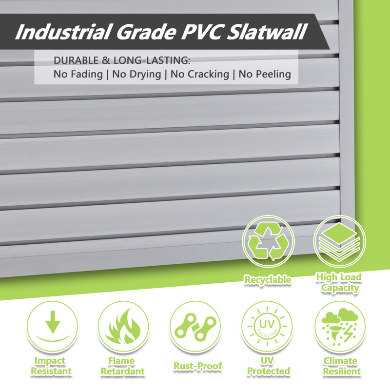 Pvc Slatwall Panel & Hook System - Industrial Grade Organization, 47.24" H x 47.24" W x 1" D