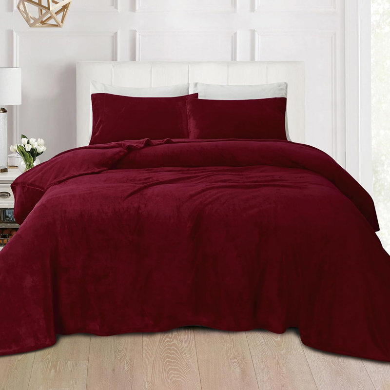 Ensemble de 4 valises pour chambre d'amis, Ensemble de draps pour grand lit avec 2 taies d'or, Bourgogne