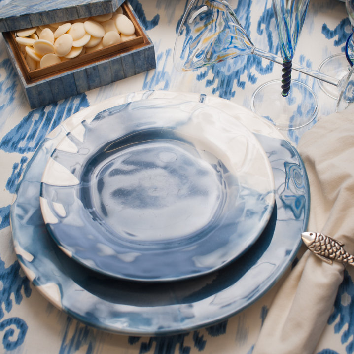 Splash Blue and White Handmade Ceramic Dinner Plate