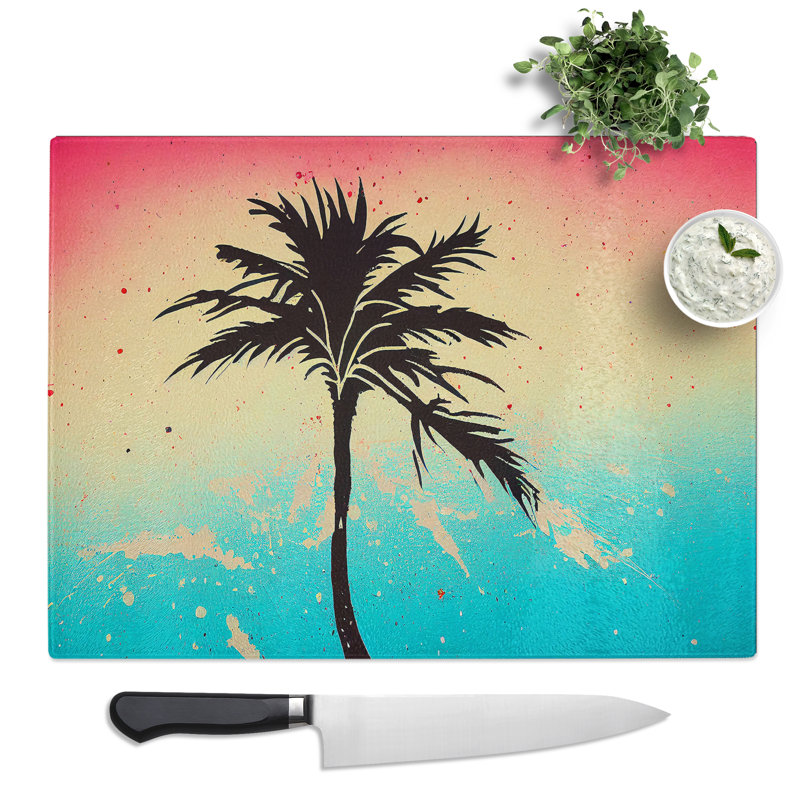 Palm Tree Painted  Glass Chopping Board