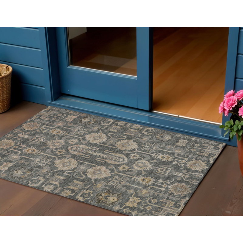 3' X 5' Gray Silver And Beige Oriental Washable Indoor Outdoor Area Rug