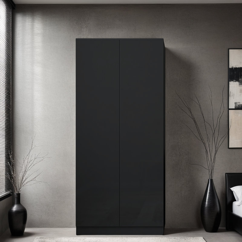 Warren 2 Door Double Wardrobe - High Gloss Front, Soft Close Hinged Doors. Modern No-Handle Push-to-Open Design