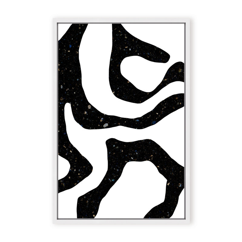 Abstract Black Gems by  - Picture Frame Painting on Paper, 36" H x 24" W x 1.125" D, Framed Matted Print, Beige