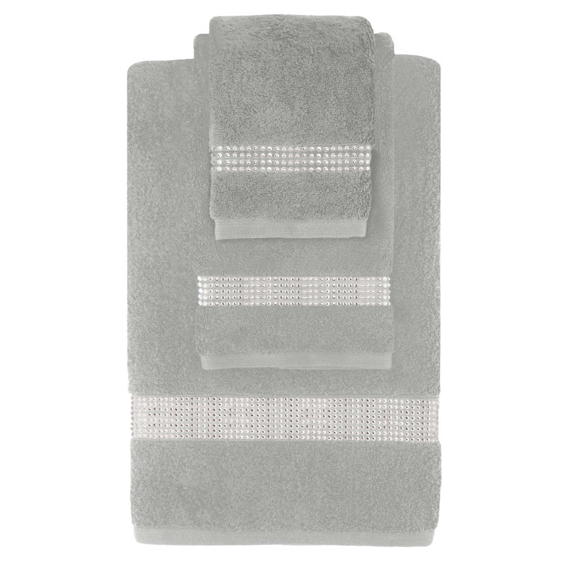 Sparkles Home | 3 Piece Cotton Towel Set | Rhinestone Stripe | Elegant Bathroom Decor, Gray