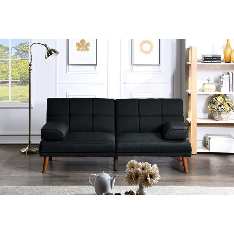 En polyfibre noir avec des pieds en bois massif pour un confort de salon contemporain, H 30,87 po x l 72,01 po x P 32,89 po