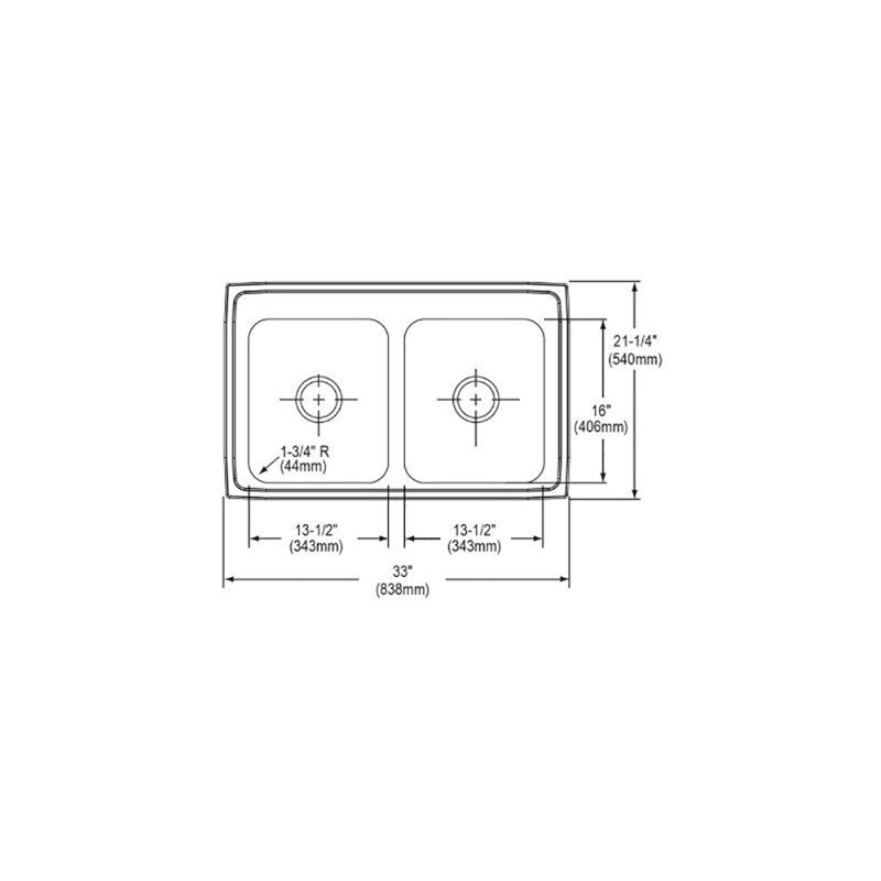 Lustertone 33" L x 21.25" W Double Basin Drop-In Kitchen Sink, 3 hole
