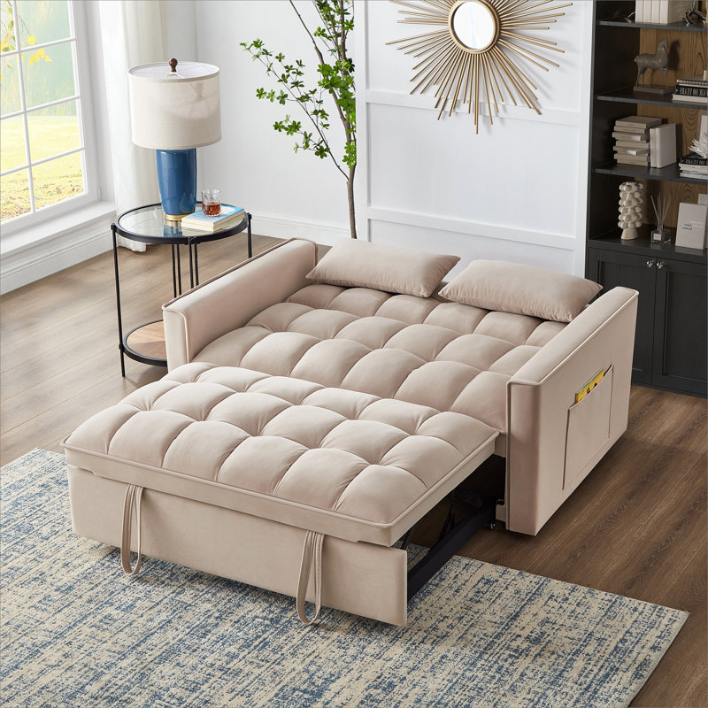 Cubbindall Upholstered Convertible Sofa Bed,Sleeper Sofa,Velvet Sofa,Modern Sofa,Accent Sofa, Taupe Velvet 2
