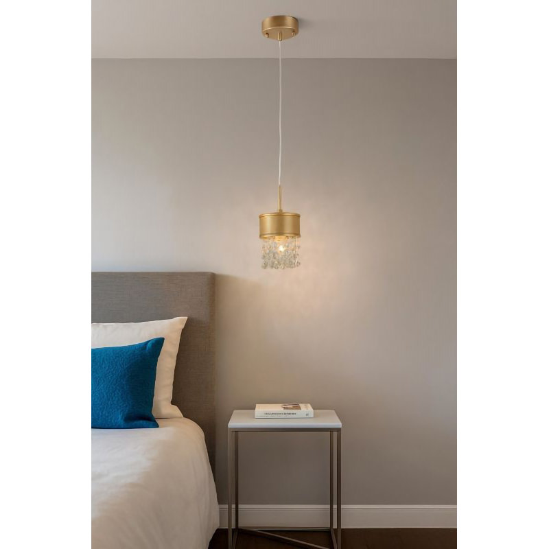 Modern 1-Light Gold LED Single Pendant With Clear And Champagne Crystals