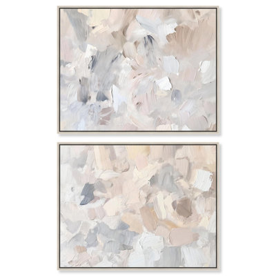 «Neutral Harmony», ensemble de 2 décorations murales en toile beige par Art Remedy, cadre argenté, 36 x 30