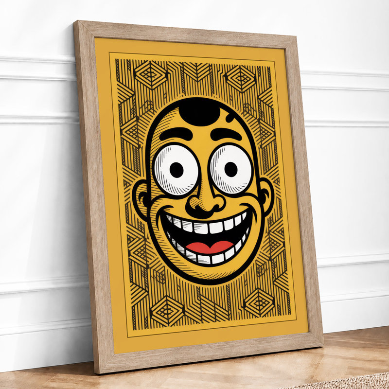 Grinning Face Retro - Print, A3 - 42.0 x 29.7 cm, Oak