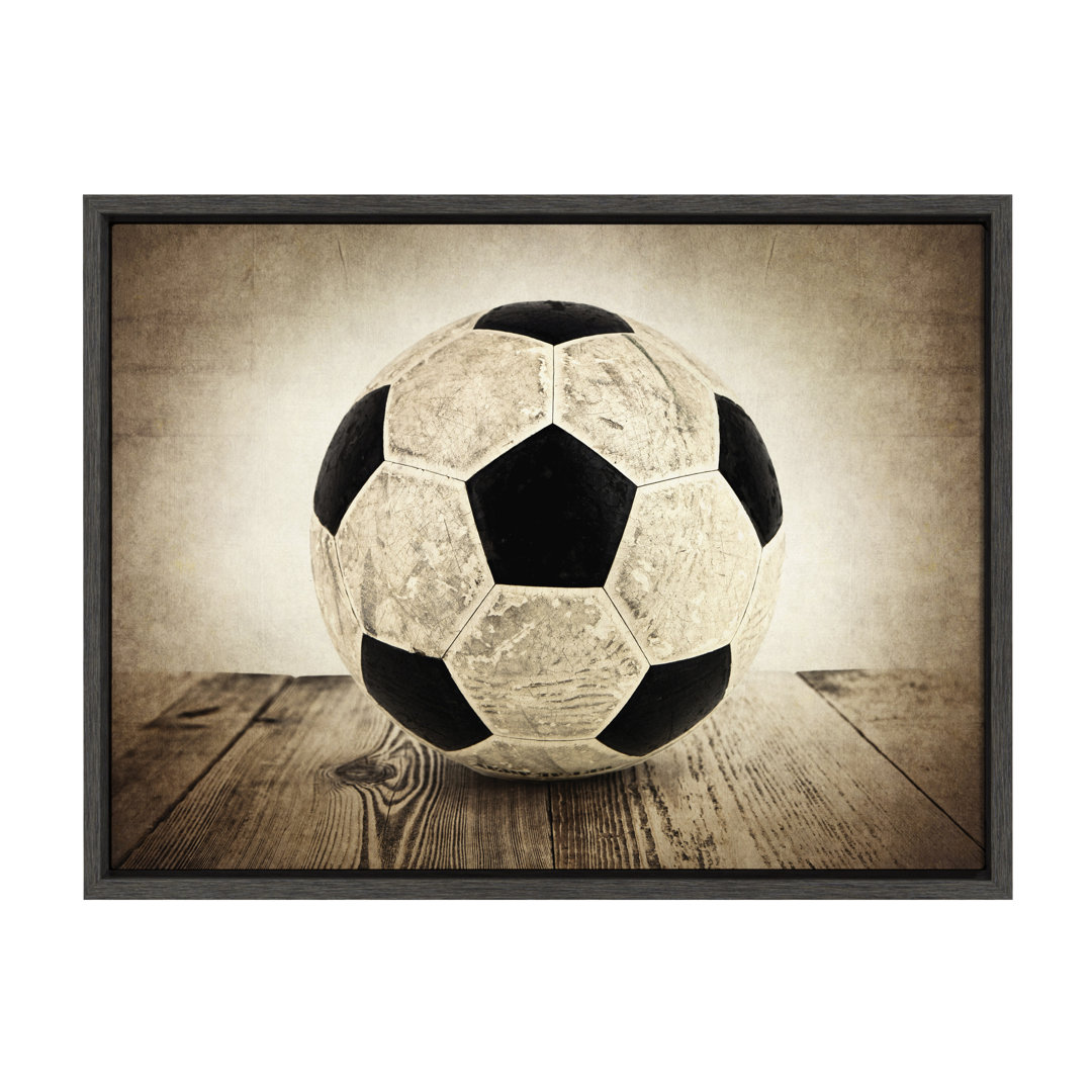 Imiya Vintage Soccer on Wood' by Shawn St.Peter- Floater Frame Photograph Print on Canvas Harriet Bee
