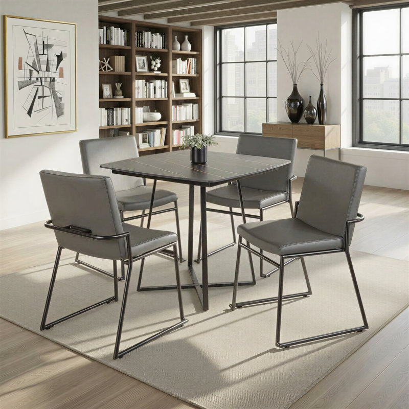 Gradin Stackable Side Chairs, Faux Leather Gray, Black