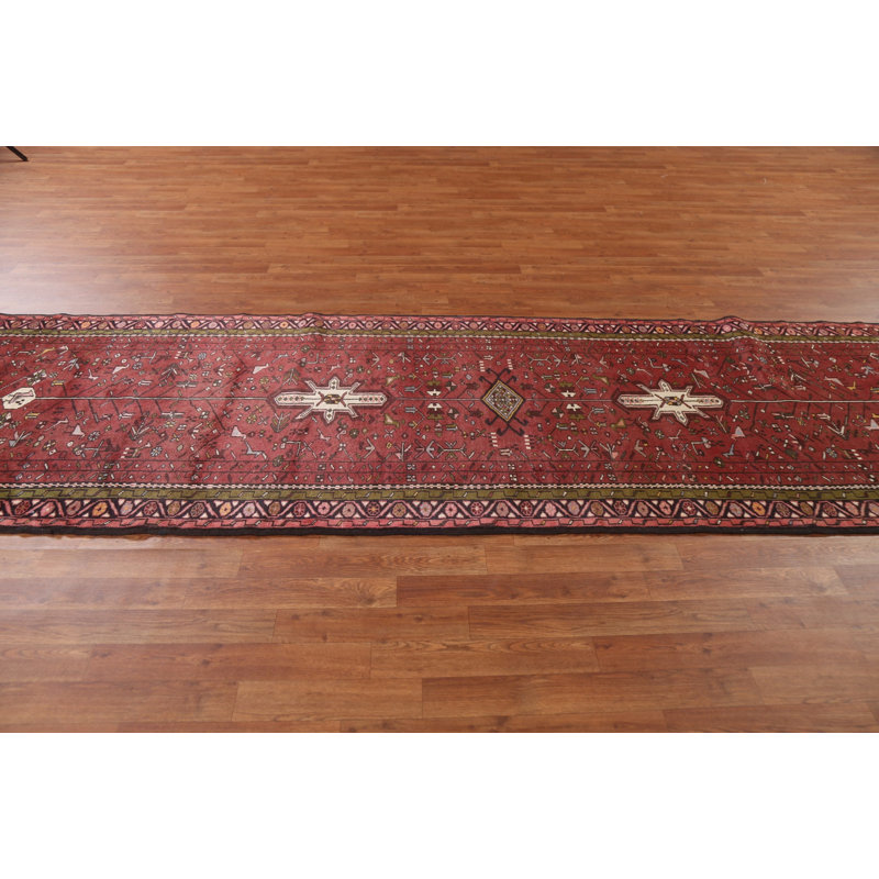 Tapis de couloir unique en laine noué à la main de style années 1970 de 3 pi 5 po x 14 pi 7 po Rosala