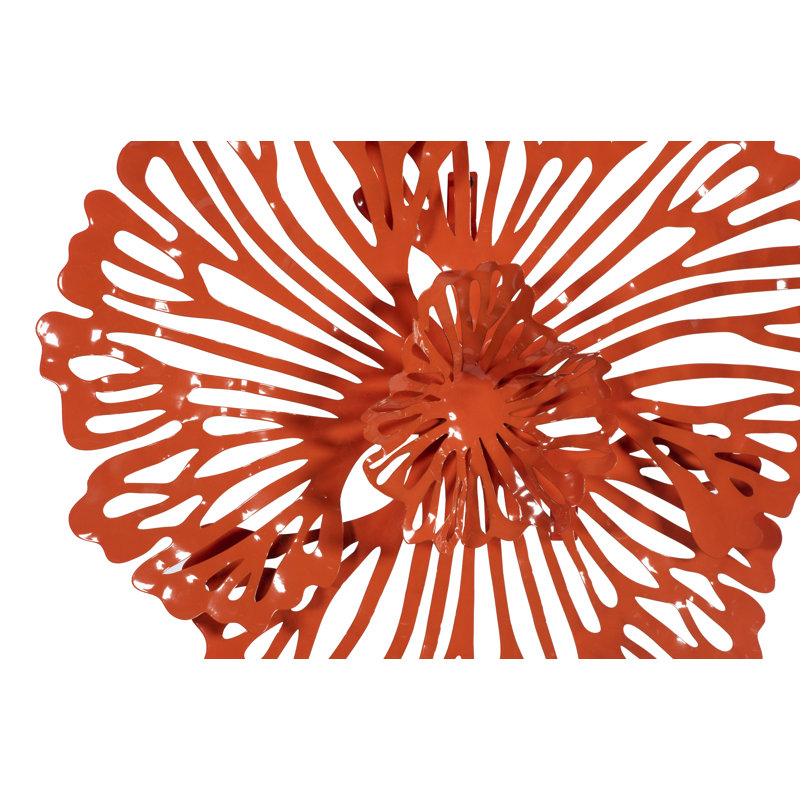 Art mural fleur très petit en métal, Orange