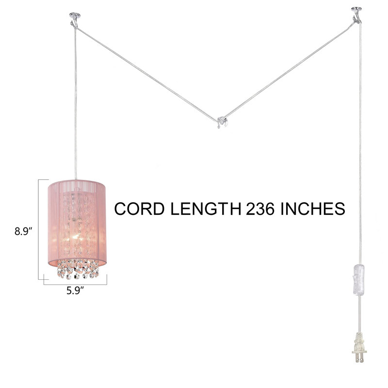 Luminaire suspendu cylindrique à 1 lumière Jemika, Rose