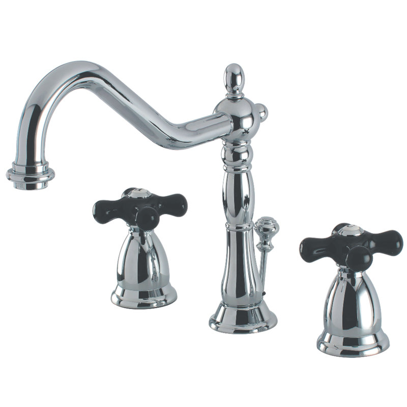Kingston Brass Duchess Two-Handle 3-Hole Deck Mount Widespread Bathroom Faucet with Brass Pop-Up Drain, Chrome
