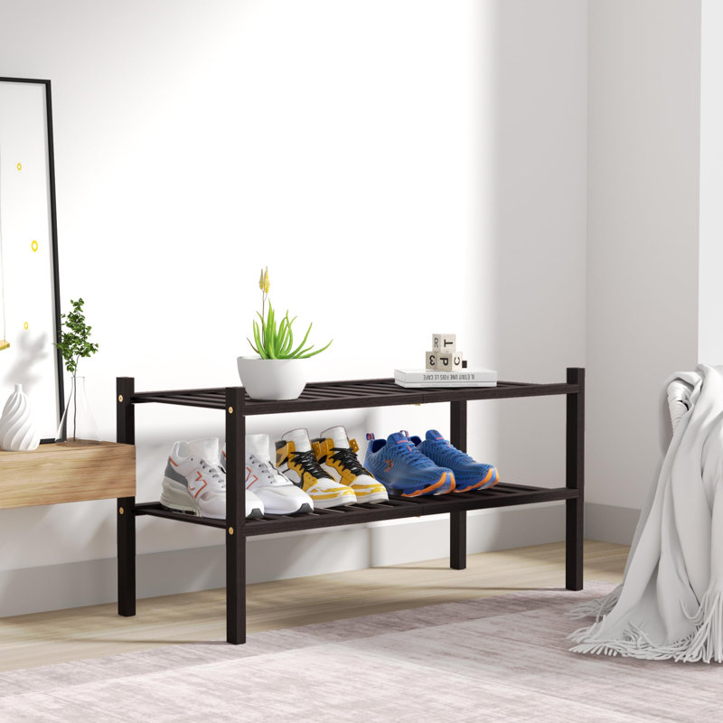 Modern Stackable 2-Tier Bamboo Shelf 27"X11"X13" For Office Bathroom Kitchen Storage, Brown