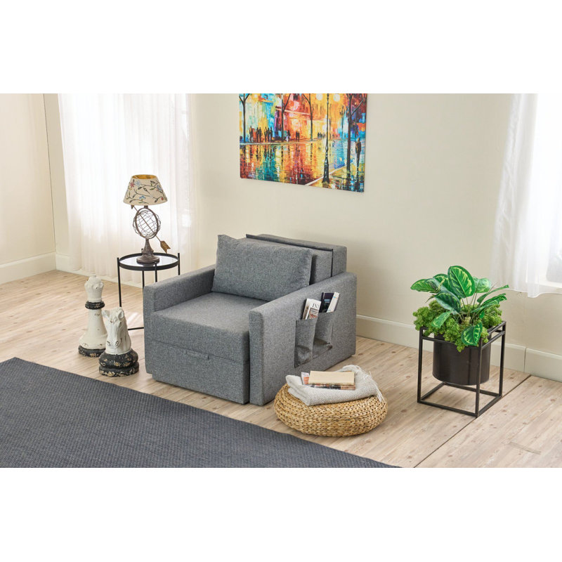 Stylish 3-Seat Sofa Bed, Grey Linen Textured Fabric, 90.6 x 28.3 x 43.3 inches | 100% Fir Wood Frame | Comfortable Storage Chest 25.6 x 6.3 x 31.1 inches | Removable Cushion Covers, Easy Assembly, for Living Room & Guest Room