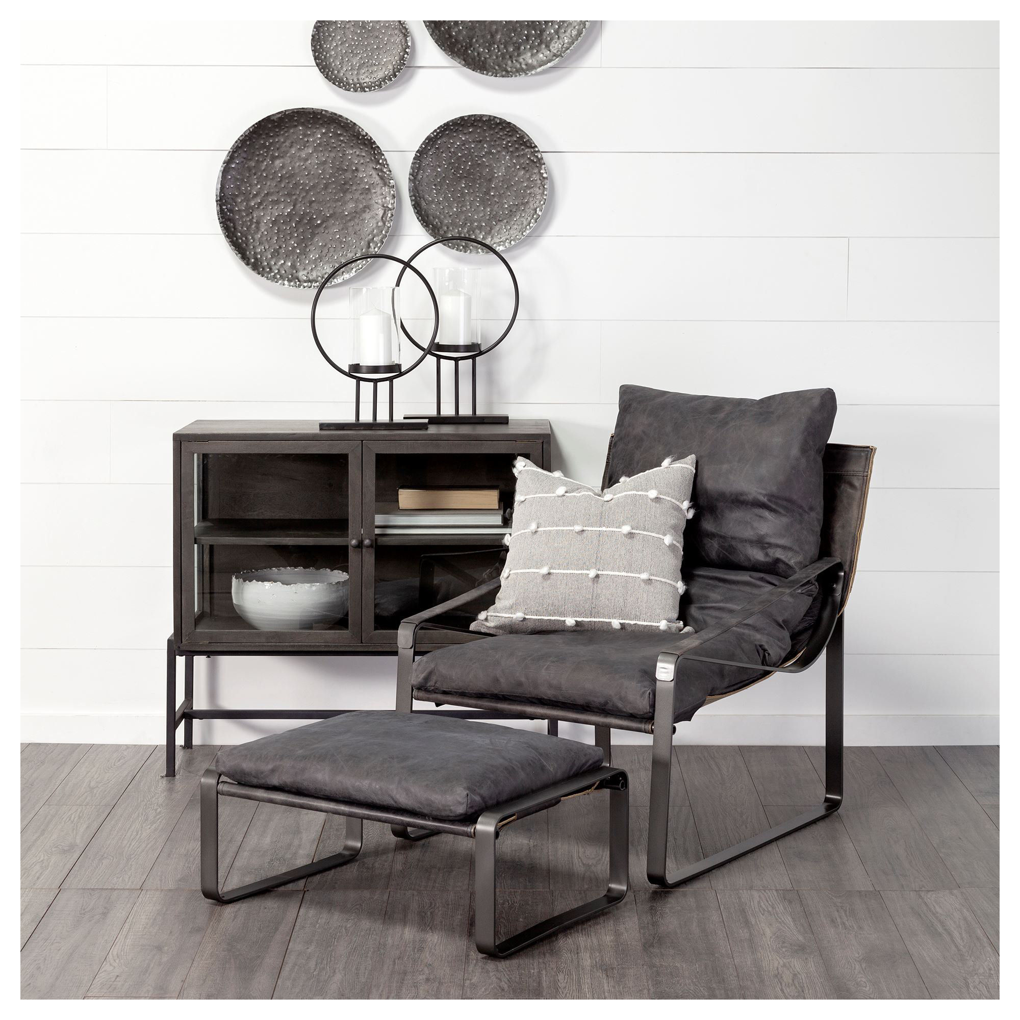 Greenlee Upholstered Ottoman, Black Genuine Leather