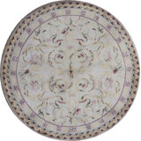 Hand-Knotted High-Quality Ivory Round Area Rug