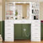 Bureau de coiffeuse avec miroir et lumières, prise de courant, coiffeuse de maquillage avec 11 tiroirs, 6 tablettes de rangement ouvertes et 5 crochets, 3 modes d'éclairage réglables en luminosité, coiffeuse pour chambre à coucher, blanc