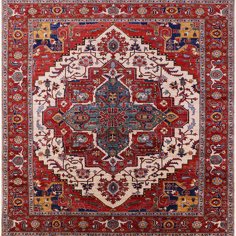 Tapis de style oriental rouge, Carré 8 pi
