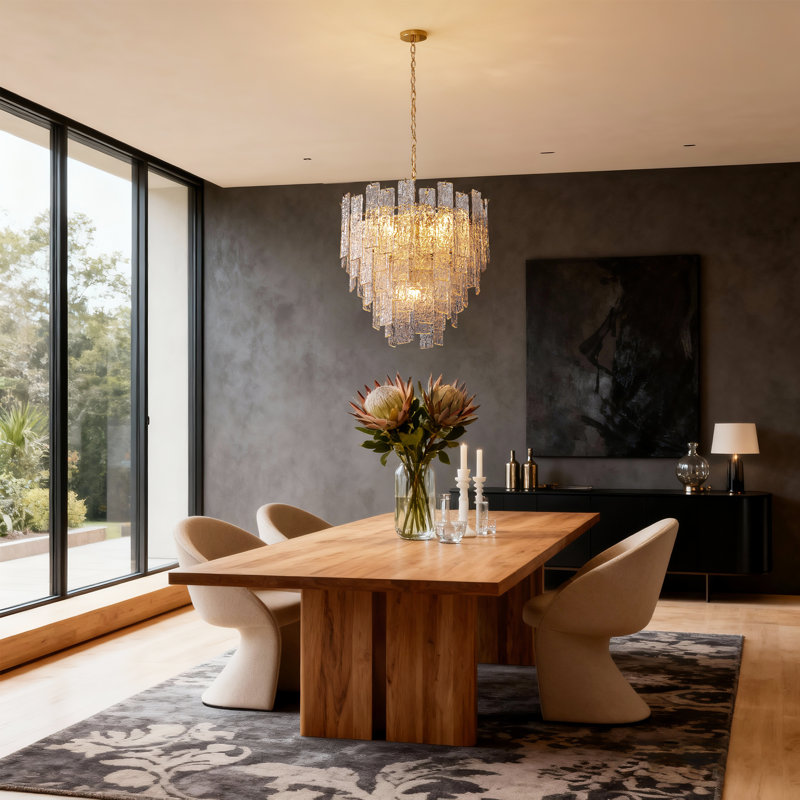 24" 9-lights Luxury Chandelier With Hammered Glass