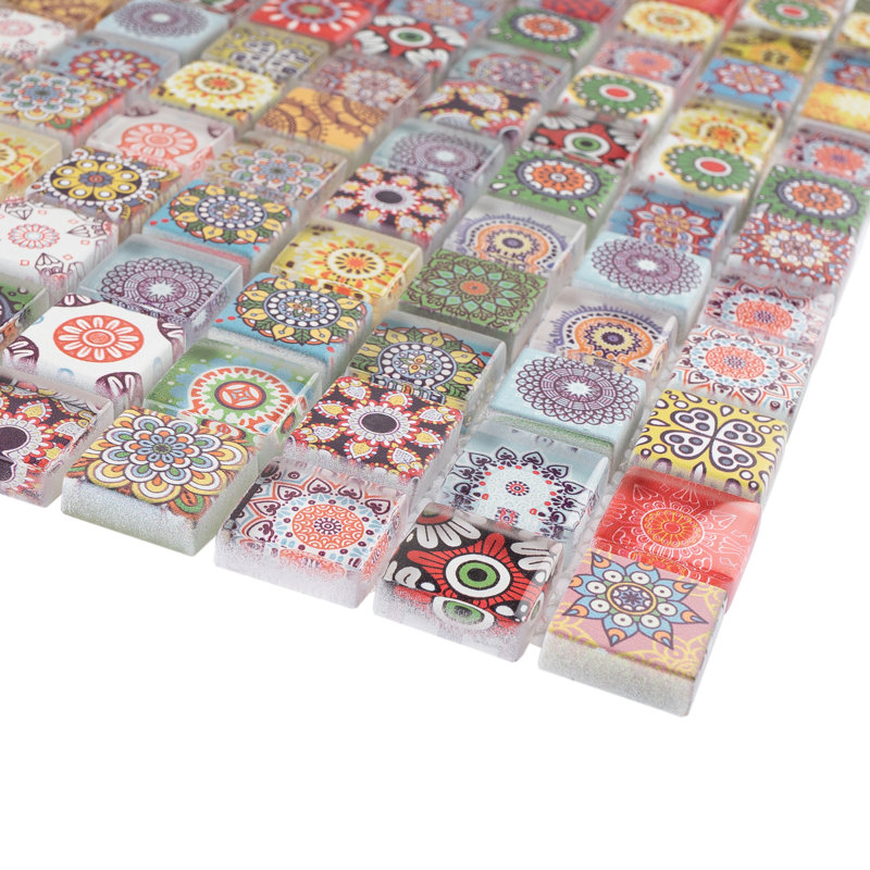 Mediterranean 11.82 in. x 11.82 in. Squares Glossy Glass Mosaic Tile, Retro