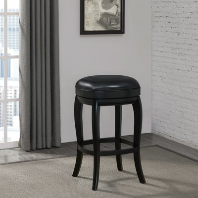 American Heritage Madrid Upholstered Counter Stool - Black Bonded Leather Round Seat with 360° Swivel & Adjustable Leg Levelers