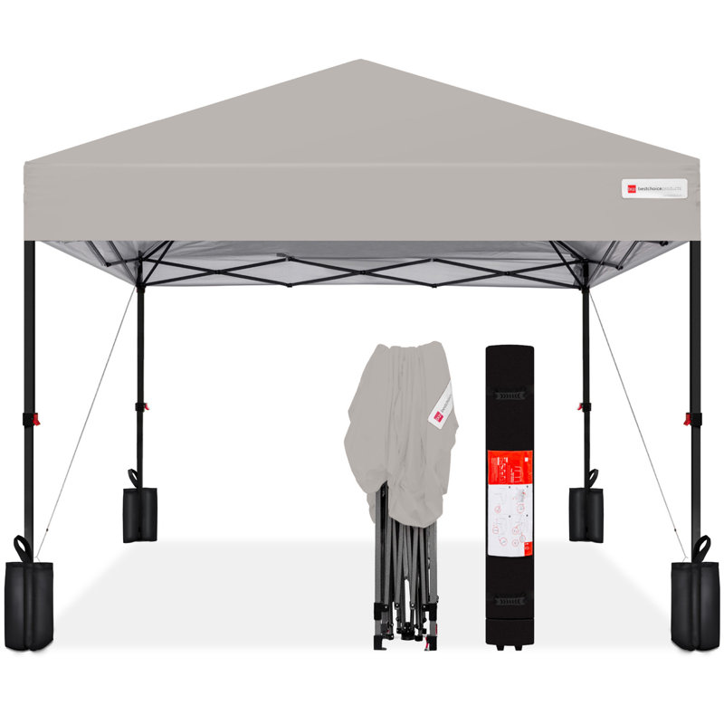 Best Choice Products Easy Setup Pop Up Canopy W/ 1-Button Setup, Wheeled Case, 4 Weight Bags, Light Gray, 8ft x 8ft