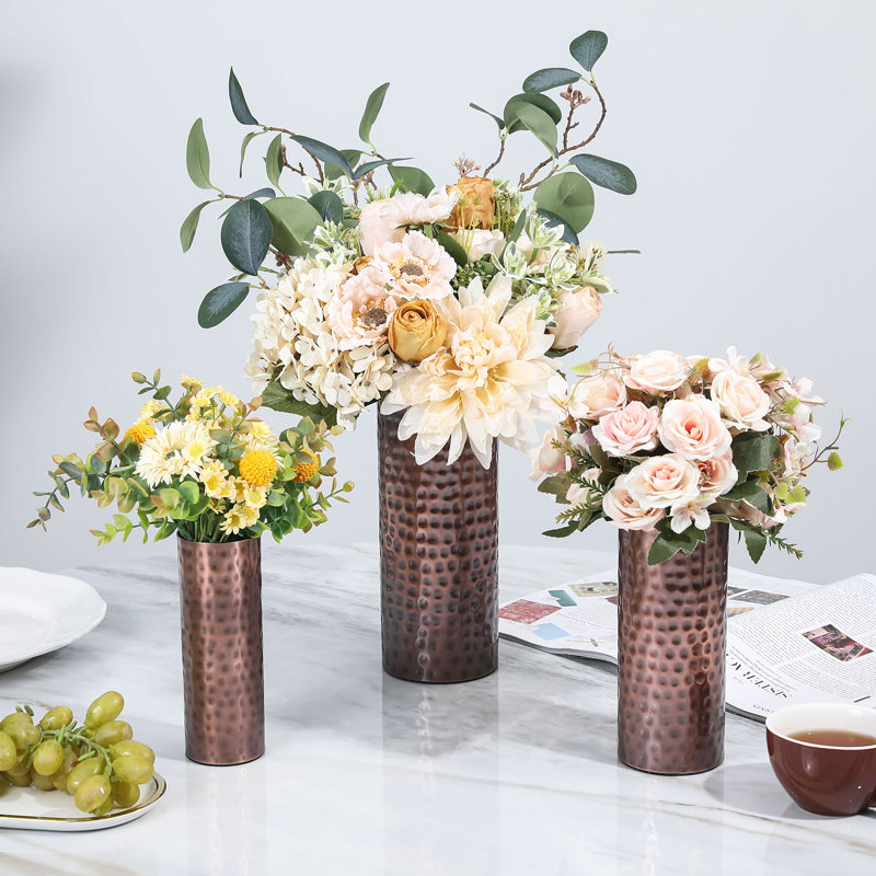 3 Pieces Metal Table Vase Set, Copper